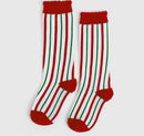 Candy cane striped scalloped knee high socks