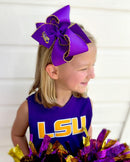 Wee Ones LSU Tigers Purple & Gold Embroidered Grosgrain Hair Bow – Officially Licensed