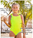 Girls Lime Crinkle One Piece Swimsuit with Bow Ties | Bossier City Kids Boutique