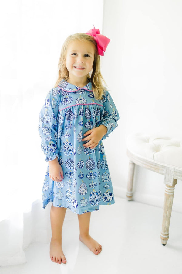 Chinoiserie Pumpkins on Periwinkle Dress