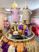 Purple Top & Gold Gingham Ruffle Shorts Set