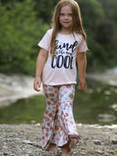 Girls Letter Print Top + Floral Pattern Pants