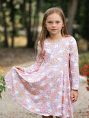 Halloween Ghost Print Girls Twirl Dress Long Sleeve