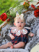 Navy Red Christmas Plaid Wreath Baby Girl Bubble Romper