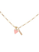 Kids 14" Gold Lobster Claw, XOXO Pink Heart, Gold Hammered Necklace