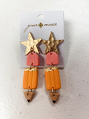 Jane Marie Gold Star Pencil Dangle Earrings | Teacher Earrings | Back to School Jewelry | Cute Classroom Gift | Bossier City, LA