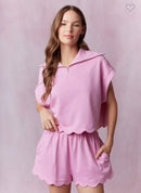 Tween Pink French Terry Scallop Hem Shorts & Dolman Sleeve Top | Mix & Match Lounge Set – Bossier City Boutique