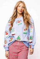 Queen of Sparkles Powder Blue Sequin Christmas Snow Globe Sweatshirt – Adult