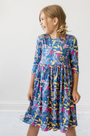 Flora 3/4 Sleeve Pocket Twirl Dress