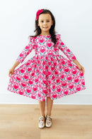 Fluttering Hearts 3/4 Sleeve Ruffle Twirl Dress