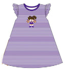 Football cheer applique stripe girl dress