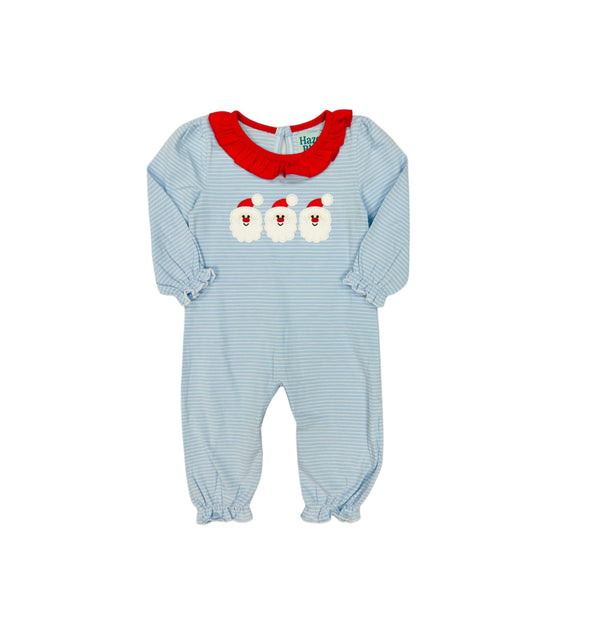 Hazel Blue Blue Stripe Santa Applique Ruffle Romper