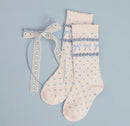 Blue bows scalloped knee high socks
