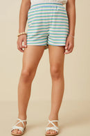 Girls Multi Stripe Waffle Knit Elastic Waist Shorts