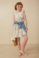Girls Watercolor V-Neck Tiered Ruffled Dress
