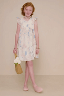 Girls Watercolor V-Neck Tiered Ruffled Dress