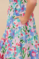 Girls Textured Floral Ruffle Sleeved Dress