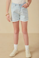 Girls Fray Detail Illusion Hem Denim Shorts