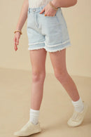 Girls Fray Detail Illusion Hem Denim Shorts