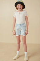 Girls Fray Detail Illusion Hem Denim Shorts