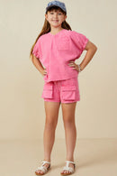 Girls Garment Washed Cargo Patch Pocket Knit Shorts-PINK