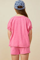 Girls Garment Washed Cargo Patch Pocket Knit Shorts-PINK
