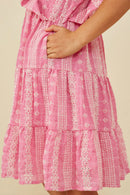 Girls Embroidered Ruffled Lace Sleeveless Dress