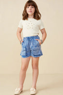 Girls Garment Washed Cargo Patch Pocket Knit Shorts