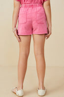 Girls Garment Washed Cargo Patch Pocket Knit Shorts-PINK