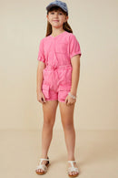 Girls Garment Washed Cargo Patch Pocket Knit Shorts-PINK