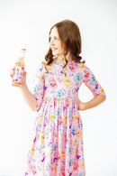 Girly Pop 3/4 Sleeve Pocket Twirl Dress