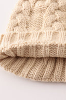 Beige pompom  cable beanie hat