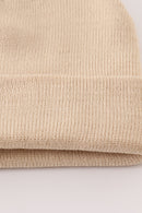 Beige ribbed basic knit beanie hat