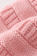 Pink pompom cable beanie hat