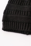 Black pompom cable beanie hat