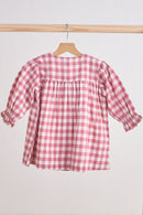 Pink gingham flannel bow dress