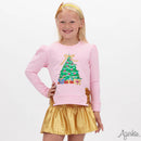 Glitter Christmas Tree Sweatshirt – Pink Holiday Top with Gold Bows