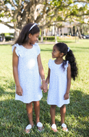 Seersucker Bow Headband in Blue/White