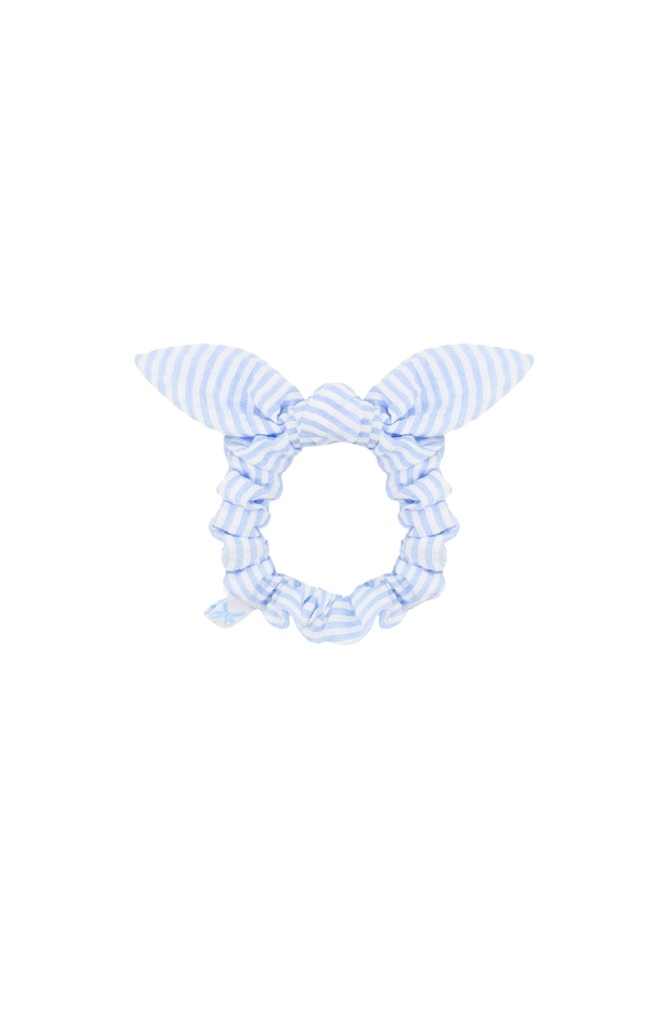 Seersucker Bow Scrunchie in Blue/White