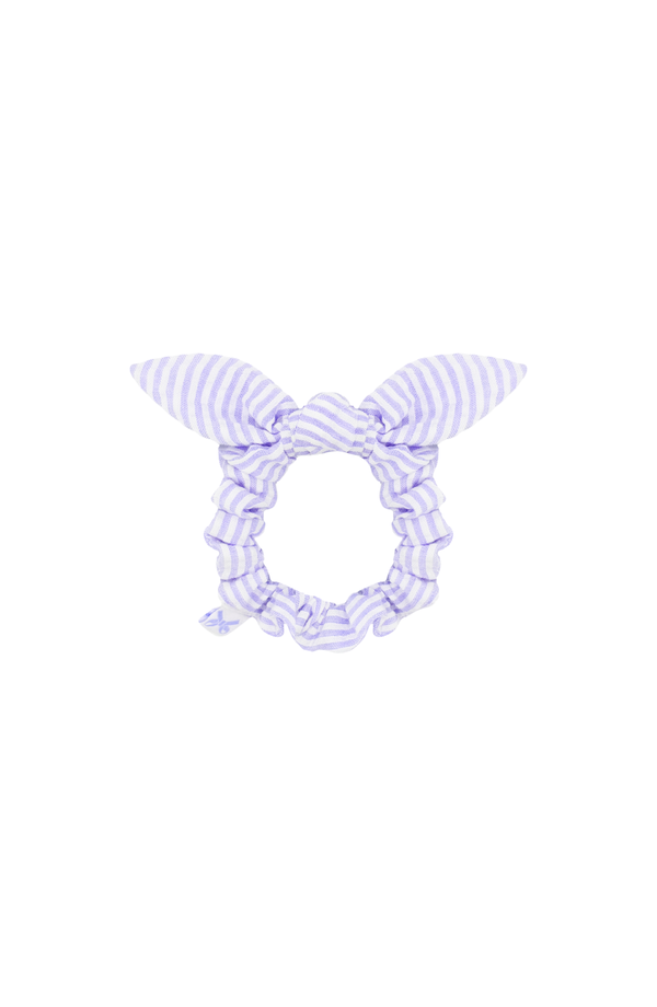 Seersucker Bow Scrunchie in Lavender/White