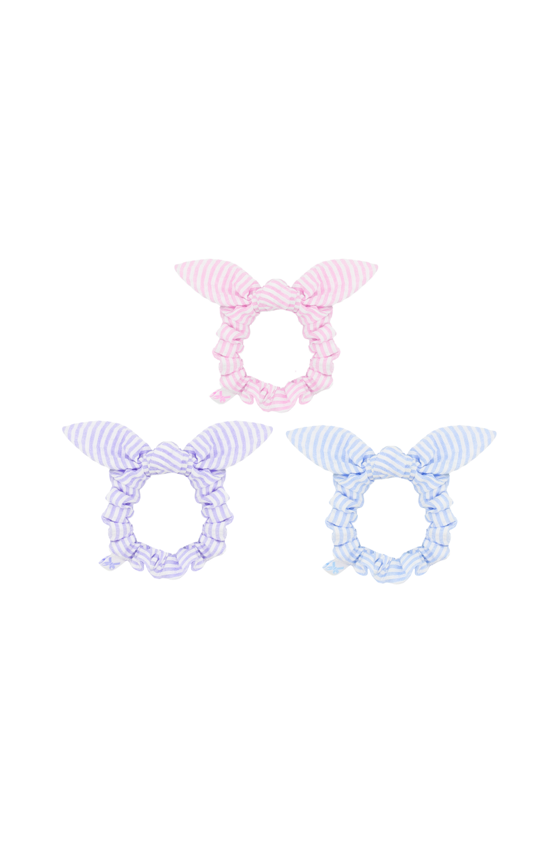 Seersucker Bow Scrunchie in Blue/White