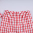 Red christmas santa claus hand smocked plaid ruffle pants set