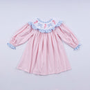 Pink candy cane bow hand smocked ruffle dress