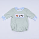 Sage cow hand smocked bubble