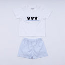 Blue character hand smocked gingham shorts set