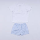 Blue character hand smocked gingham shorts set