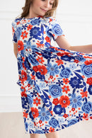 SALE Happy 4th Floral Floral S/S Pocket Twirl Dress