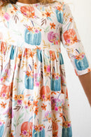 Harvest Blooms 3/4 Sleeve Pocket Twirl Dress