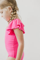 Hot Pink S/S Flutter Sleeve Leotard