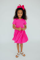 Hot Pink S/S Pocket Twirl Dress